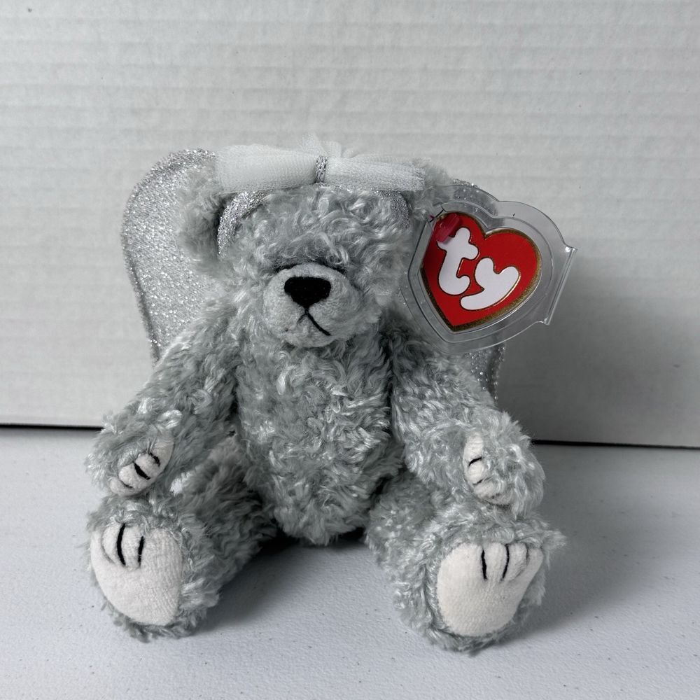 TY Attic Treasures Collection 1993 - STERLING - Angel Bear w/ Tag Protector EUC